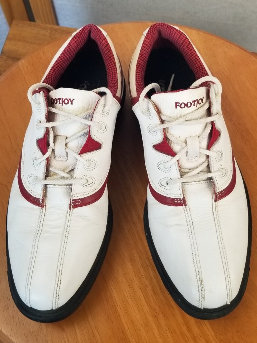 Women's Footjoy Golf Shoes White Red Check Size 7.5 E-Comfort Soft Cleats 98322